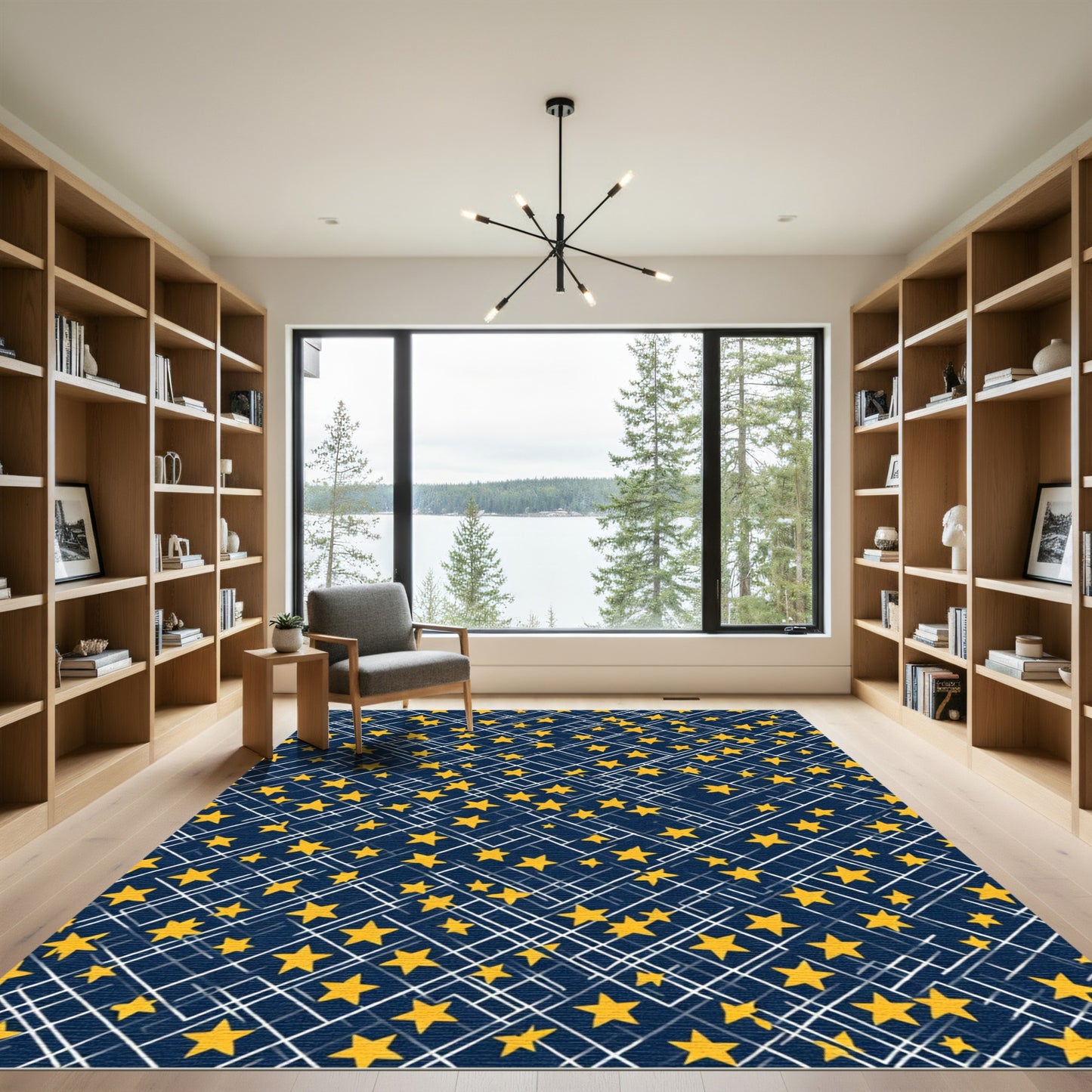 Golden Starburst Geometric Overlay Rug