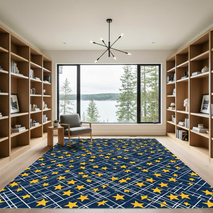 Golden Starburst Geometric Overlay Rug