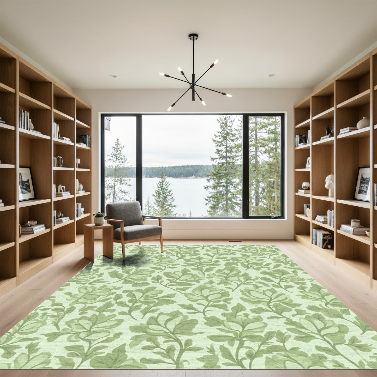 Pale Green Floral Botanical Garden Rug