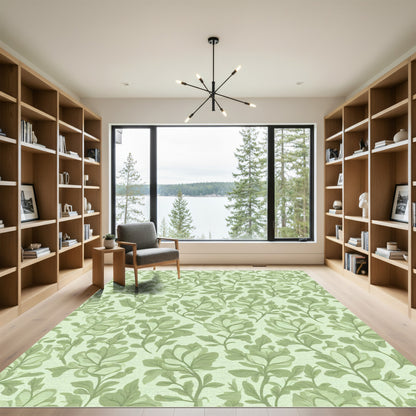 Pale Green Floral Botanical Garden Rug