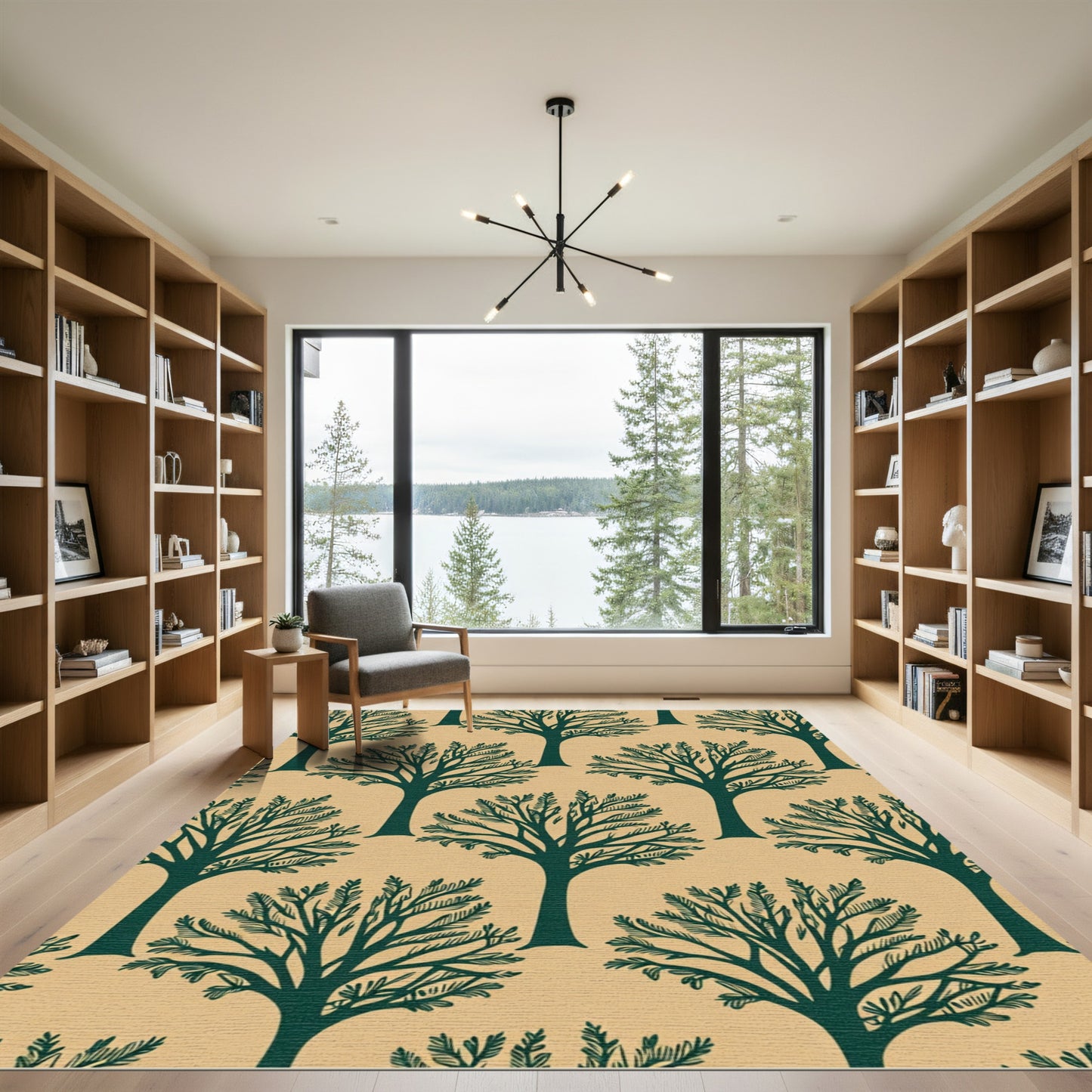 Deep Forest Green Branching Trees Rug