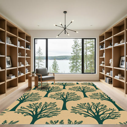 Deep Forest Green Branching Trees Rug