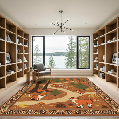 Woodland Creatures Fox Forest Scene Rug