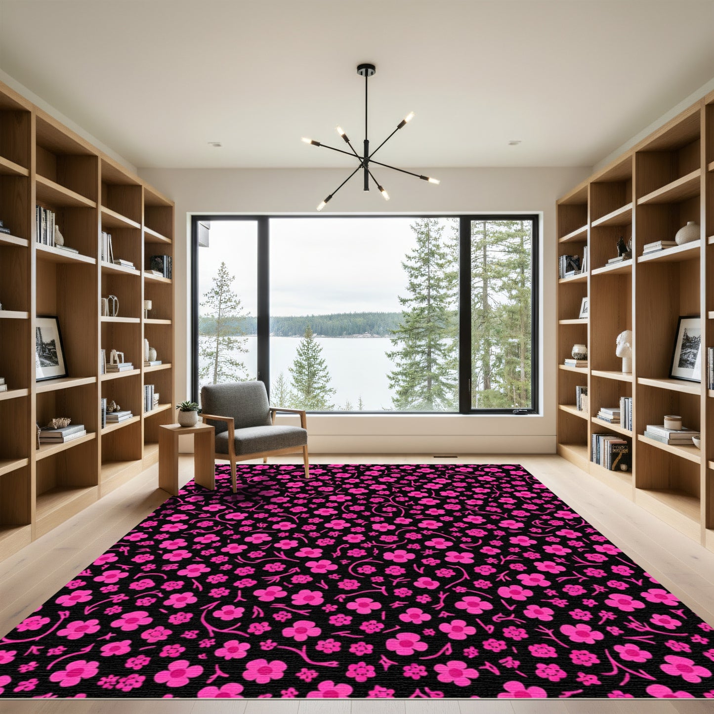 Hot Pink Floral Vine Overlay Rug