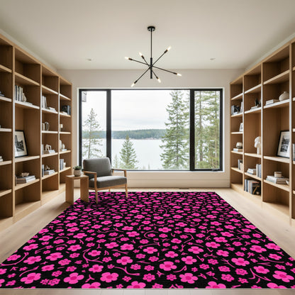 Hot Pink Floral Vine Overlay Rug