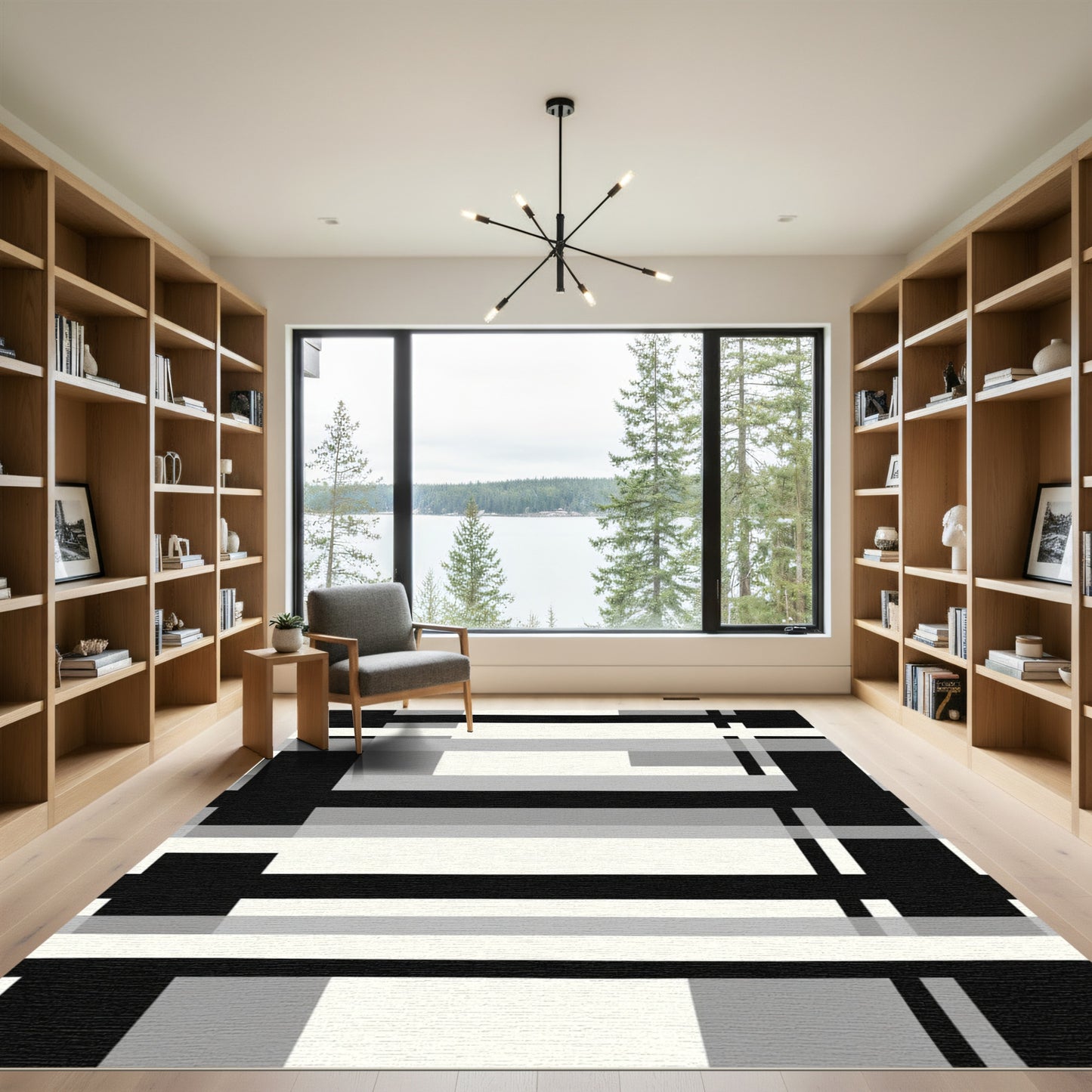 Monochrome Geometric Block Stripe Rug