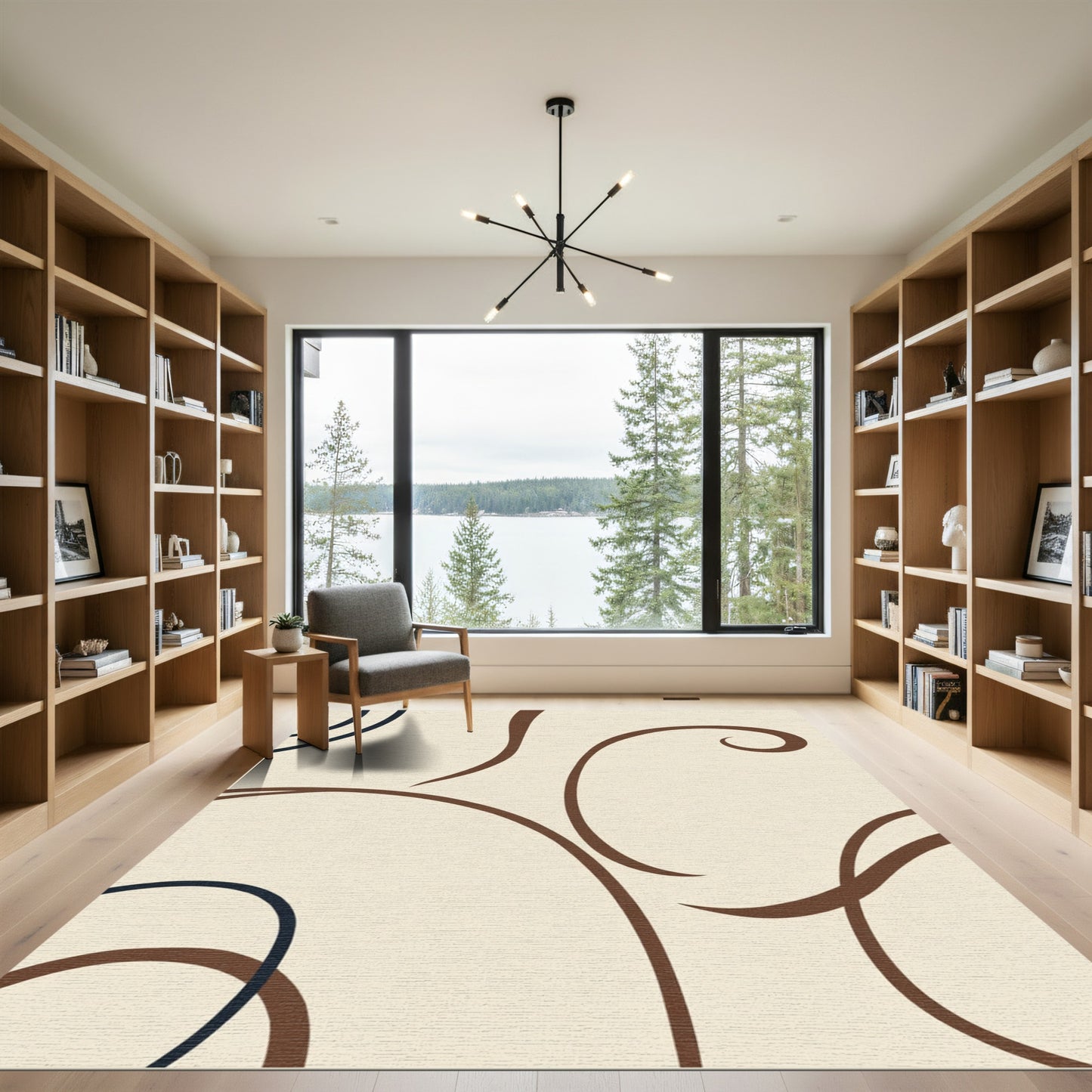 Cream Brown Swirl Lines Rug