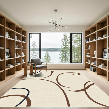 Cream Brown Swirl Lines Rug