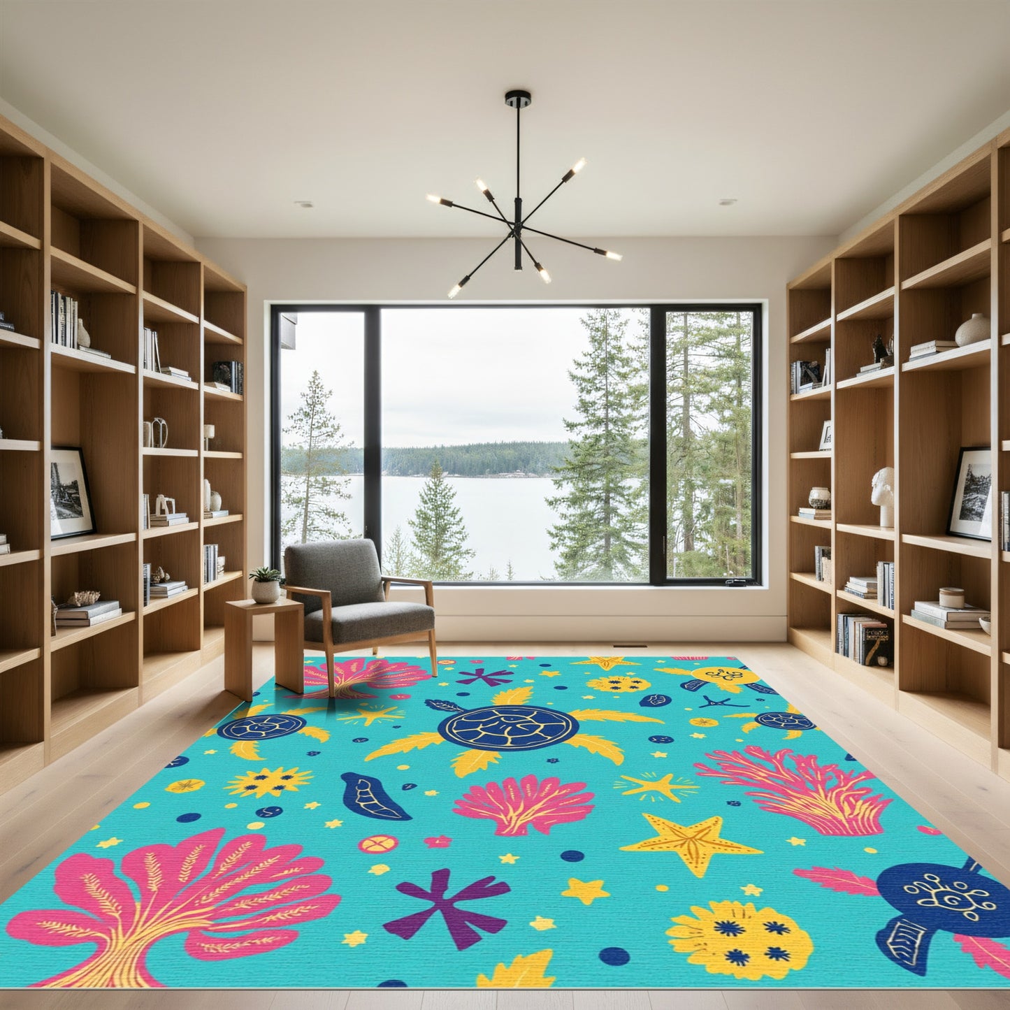 Aqua Coral Turtle Starfish Medley Rug