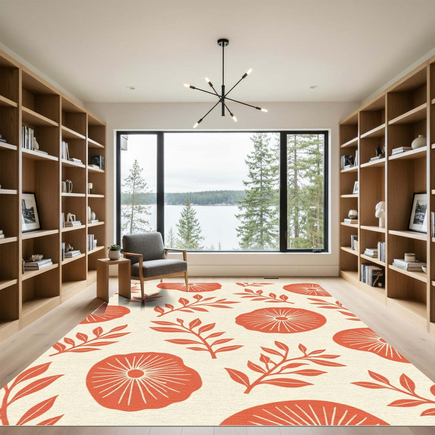 Coral Red Botanical Medallion Rug