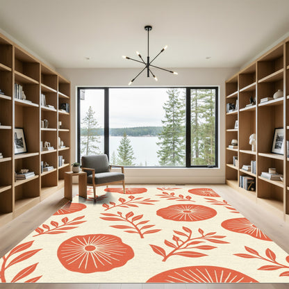 Coral Red Botanical Medallion Rug