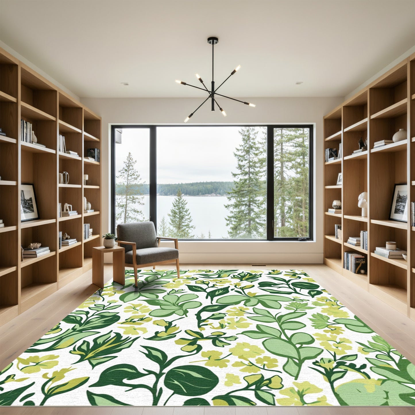Lush Green Leafy Floral Arrangement Rug