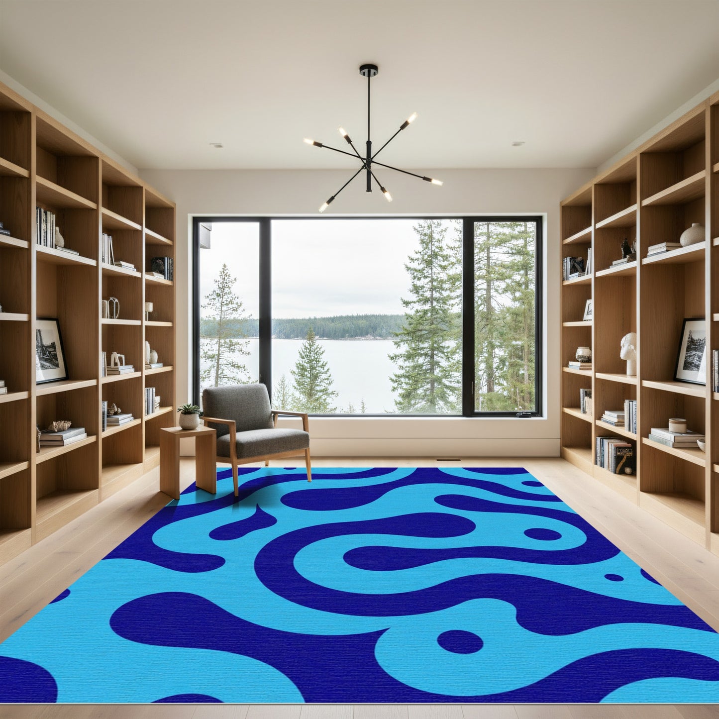 Oceanic Deep Blue Amoeba Blob Swirls Rug
