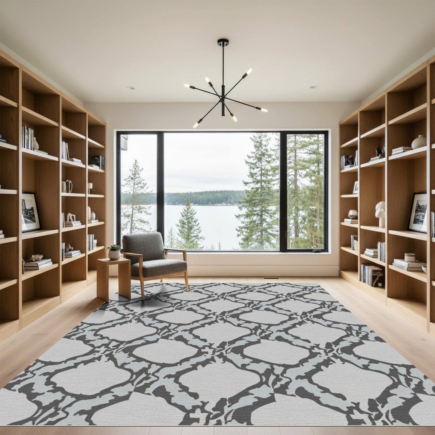 Gray Light Blue Camo Lattice Rug