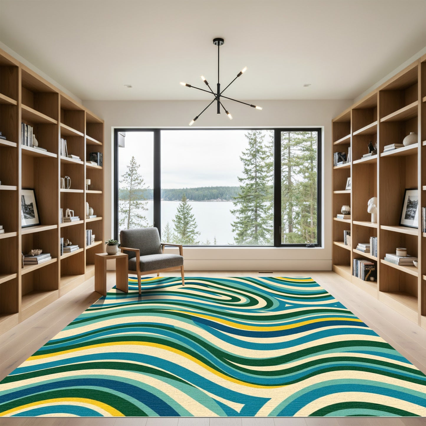 Retro Turquoise Yellow Wave Rug
