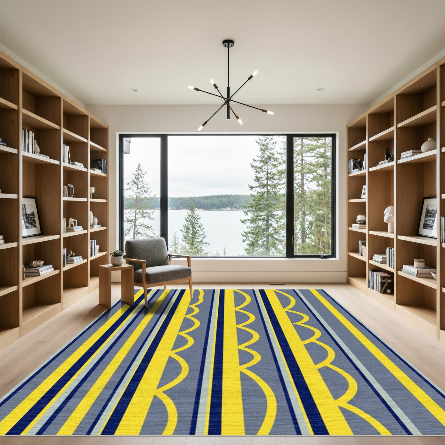Bold Yellow Navy Grey Stripes Rug