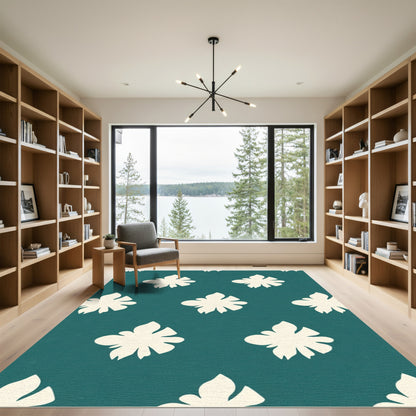 Teal Cream Allover Botanical Bloom Rug