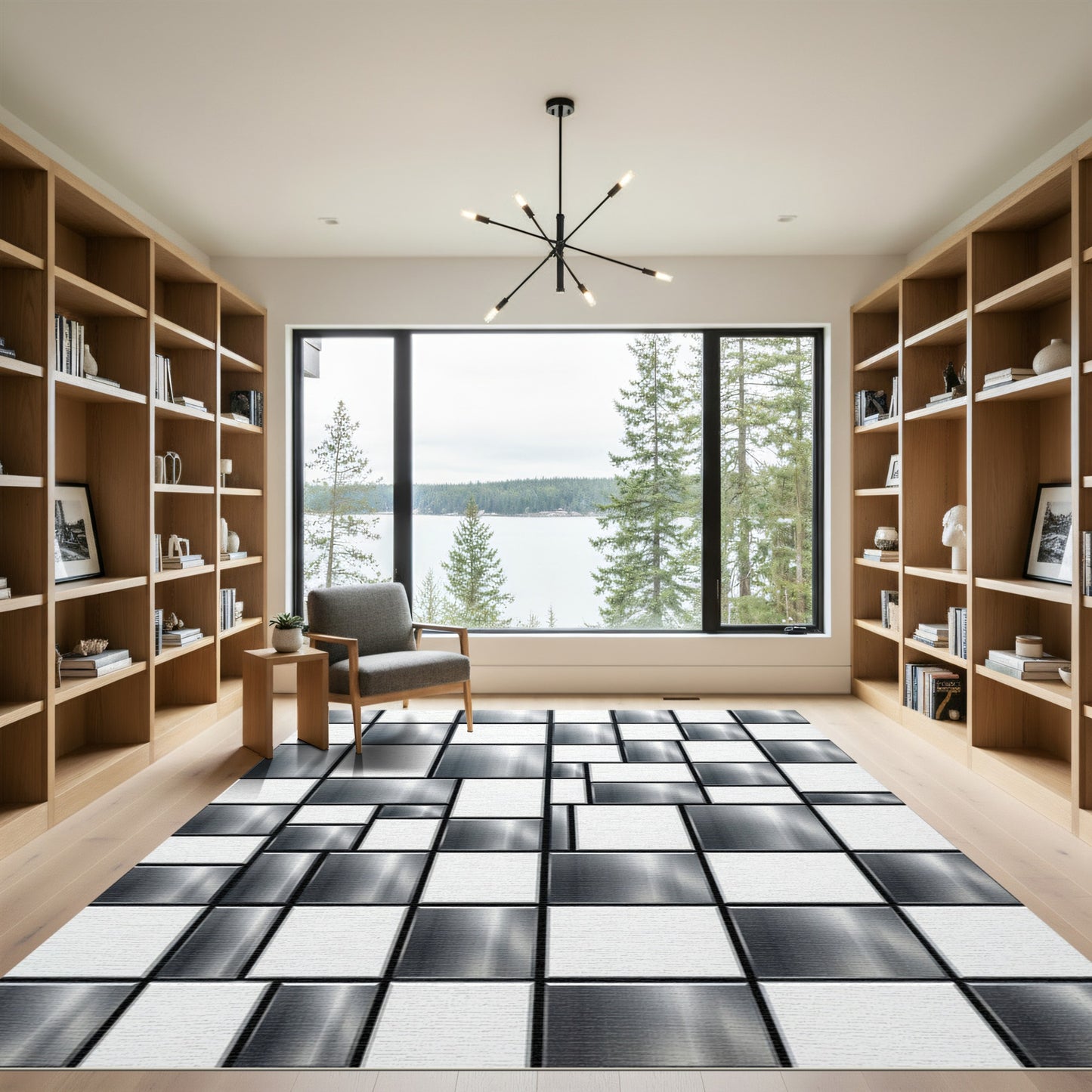 Monochrome Geometric Block Composition Rug
