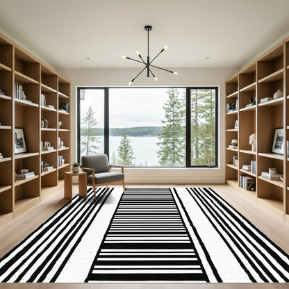Black White Linear Composition Rug