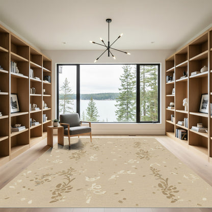 Neutral Tan Botanical Scatter Rug
