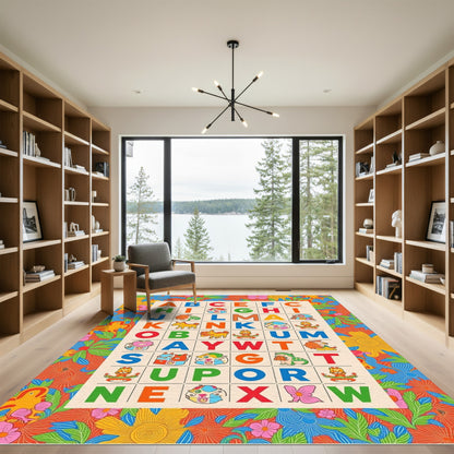 Retro Alphabet Garden Floral Rug