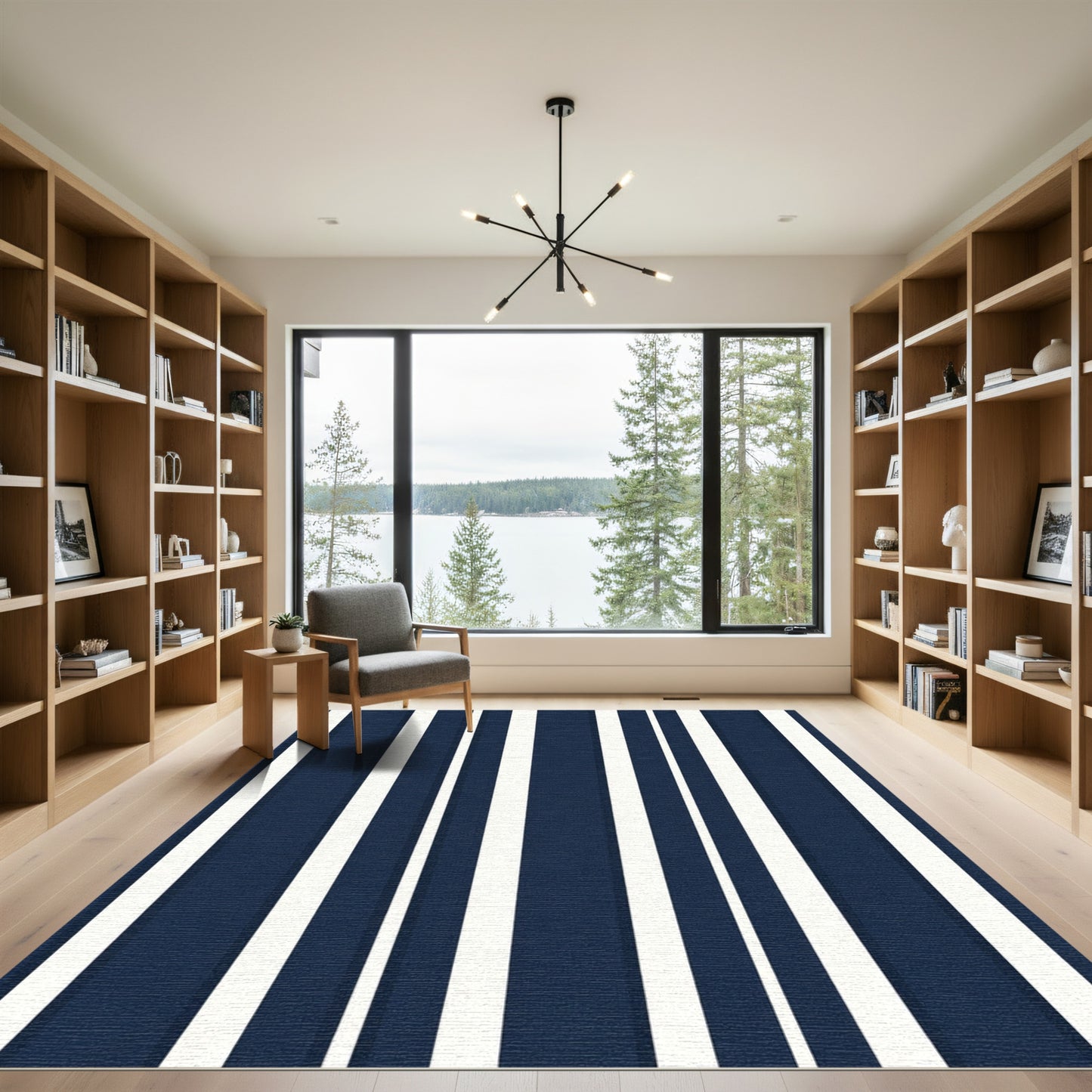 Navy White Vertical Stripe Rug
