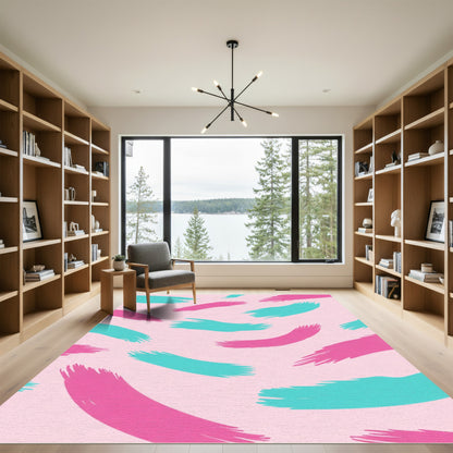 Pink Teal Brush Strokes Abstract Rug