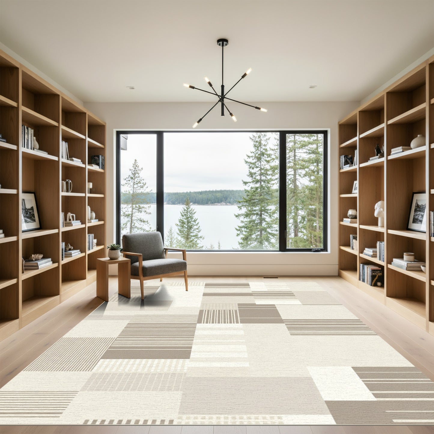 Neutral Geometric Stripe Patchwork Rug