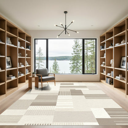 Neutral Geometric Stripe Patchwork Rug
