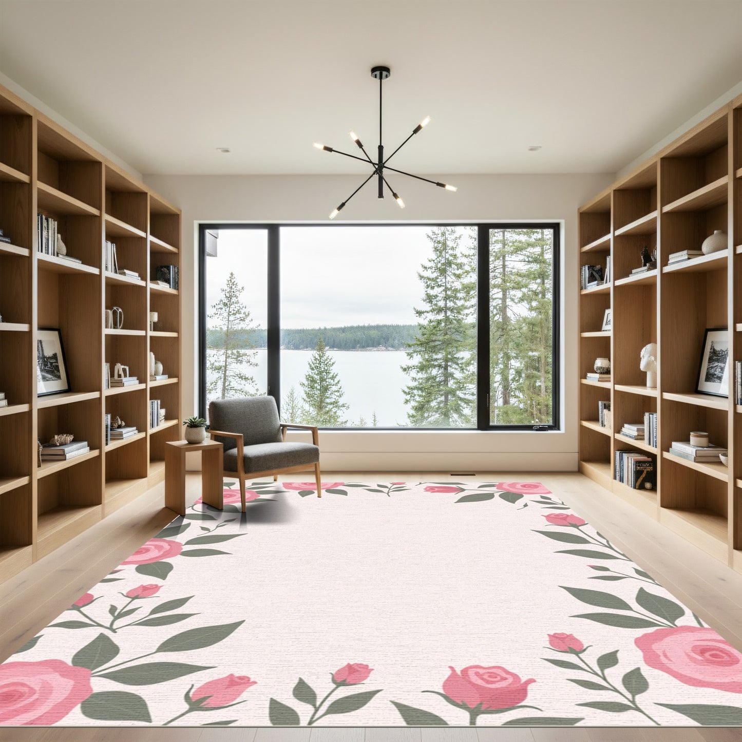 Pink Roses Border Garden Rug