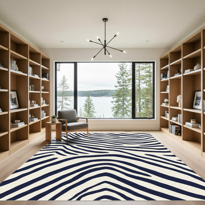 Bold Navy Cream Zebra Stripes Rug