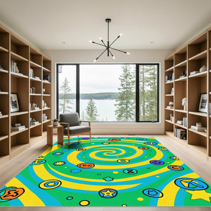 Vibrant Swirl Letters and Shapes Rug