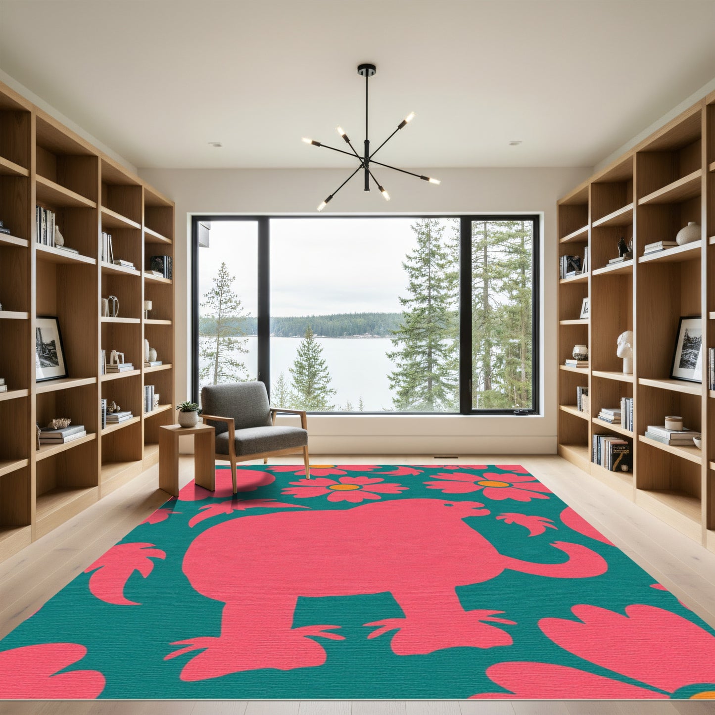 Coral Hippo Floral Swirl Rug