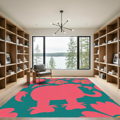 Coral Hippo Floral Swirl Rug