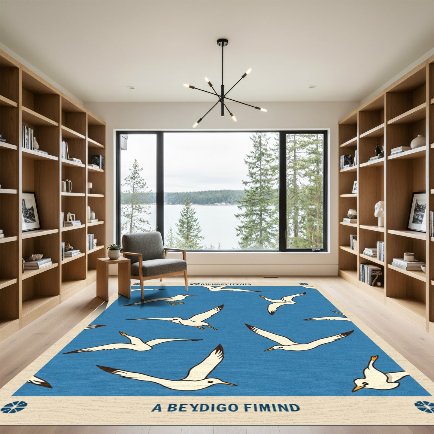 Birds Flying Blue Sky Pattern Rug