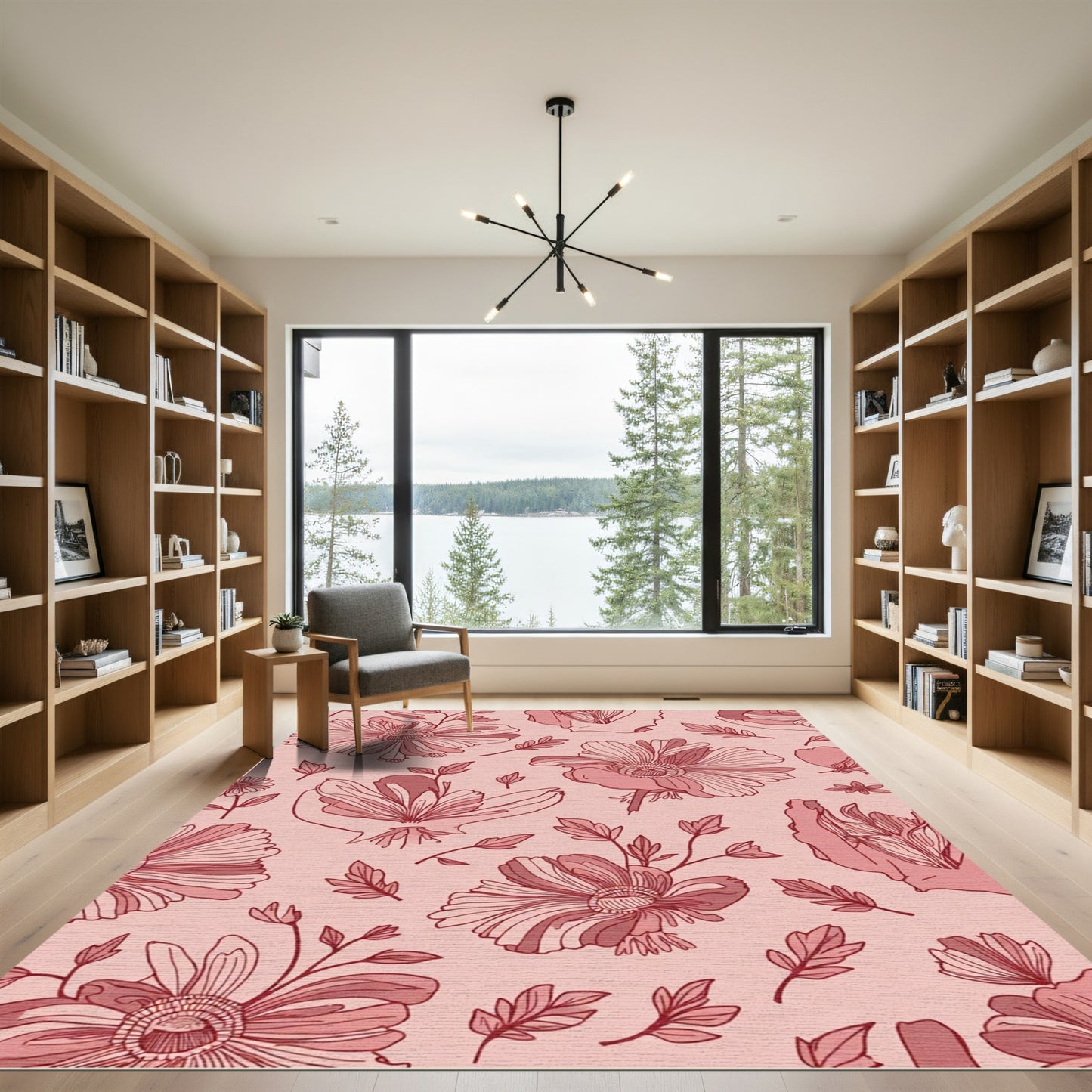 Coral Red Floral Branches Rug