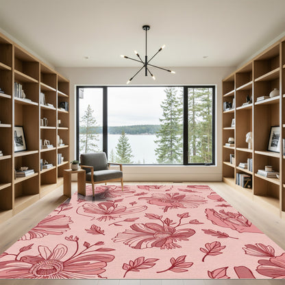 Coral Red Floral Branches Rug