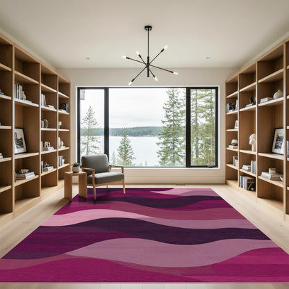Wavy Magenta Landscape Abstract Rug