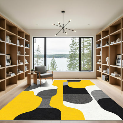 Modern Yellow Abstract Organic Shapes Rug