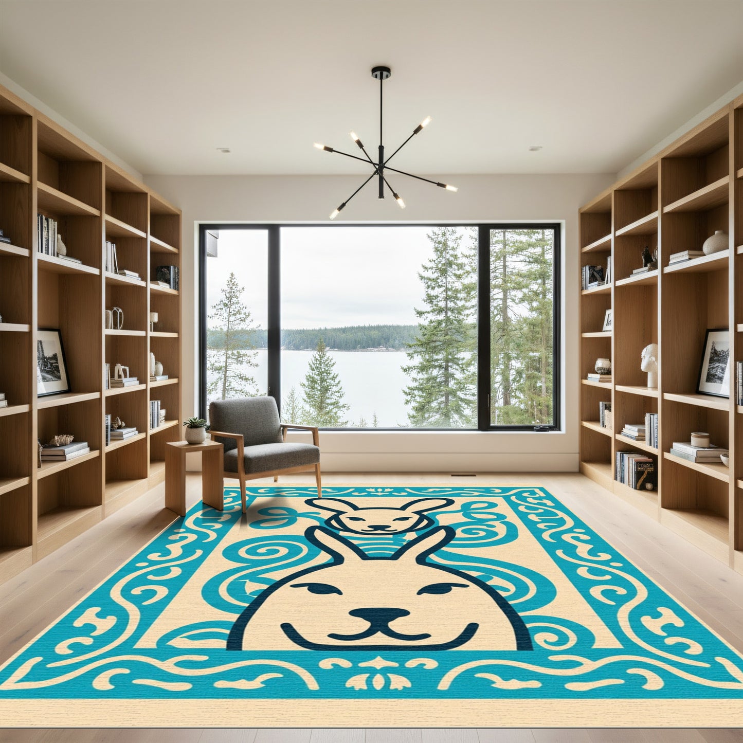 Teal Abstract Bunny Frame Rug