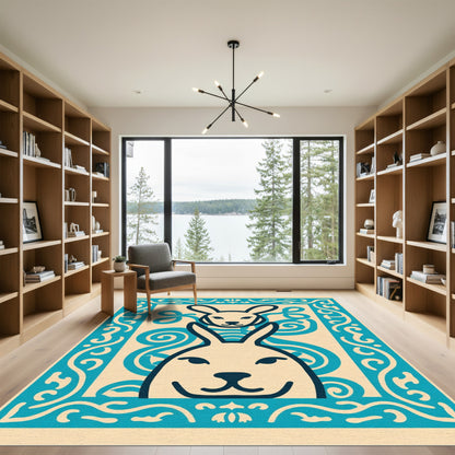 Teal Abstract Bunny Frame Rug