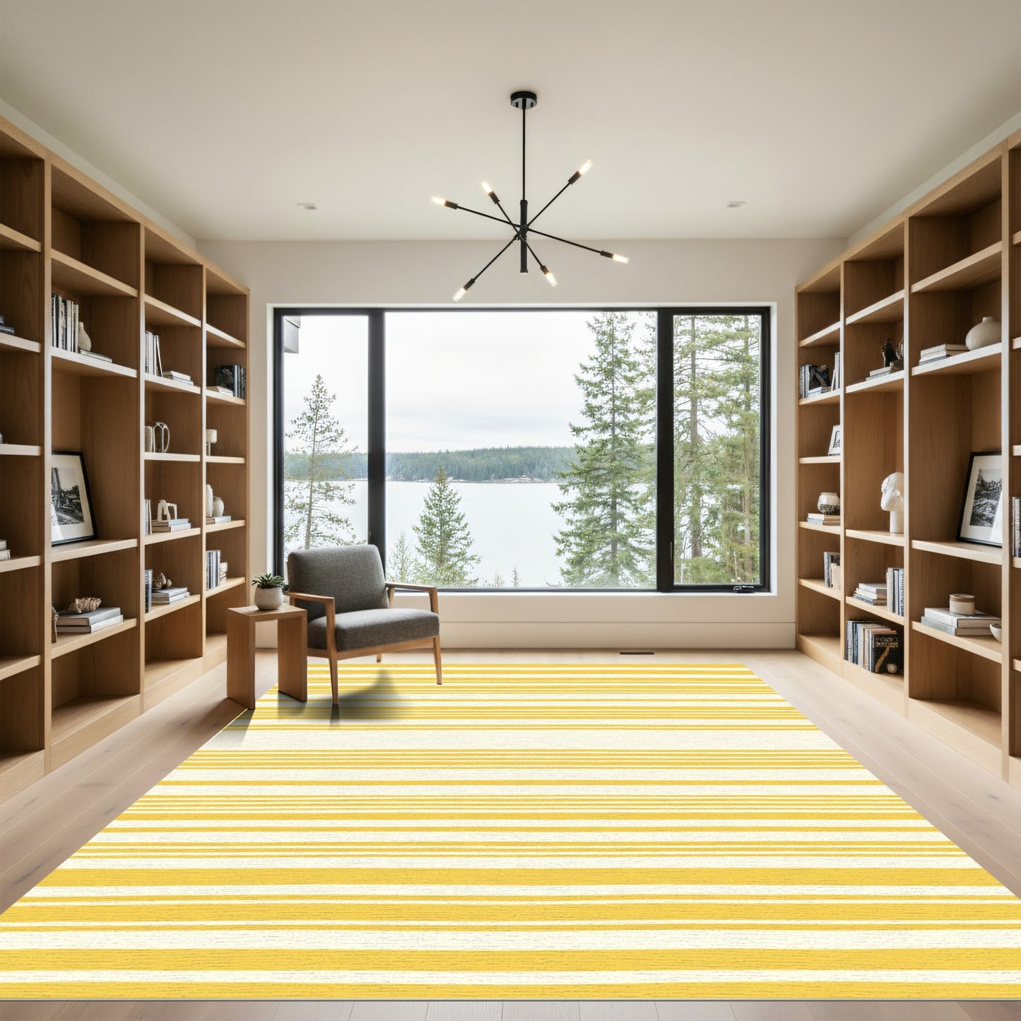 Golden Yellow Hand Drawn Stripes Rug