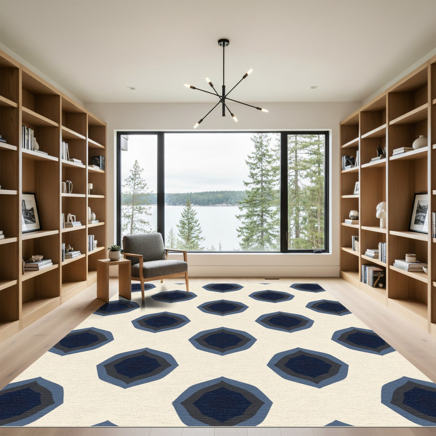 Geometric Dark Blue Ochre Echo Rug