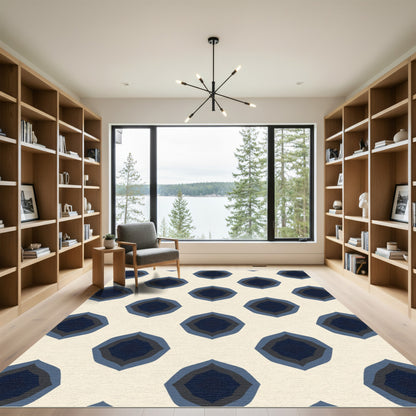 Geometric Dark Blue Ochre Echo Rug