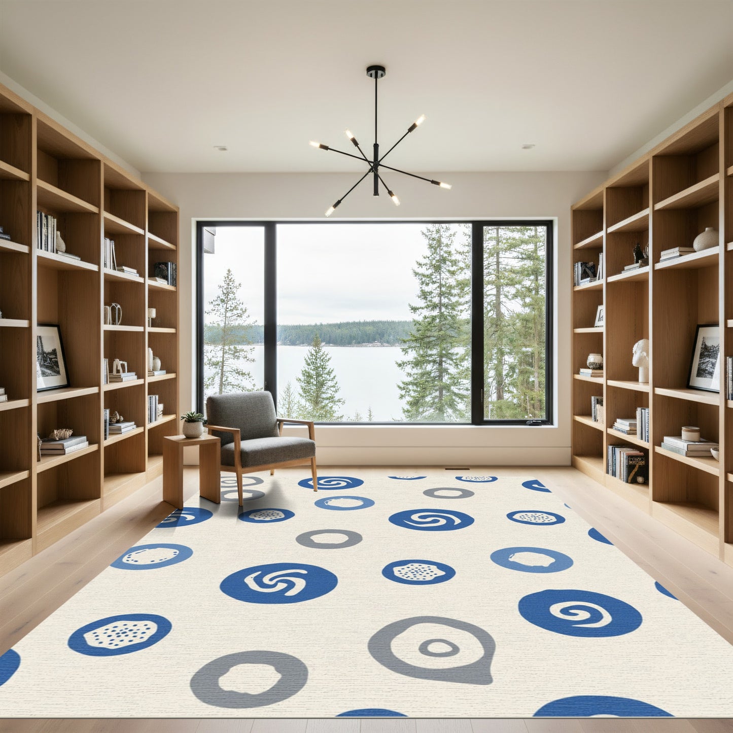 Abstract Blue Gray Circles Rug