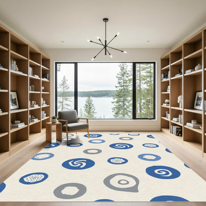 Abstract Blue Gray Circles Rug