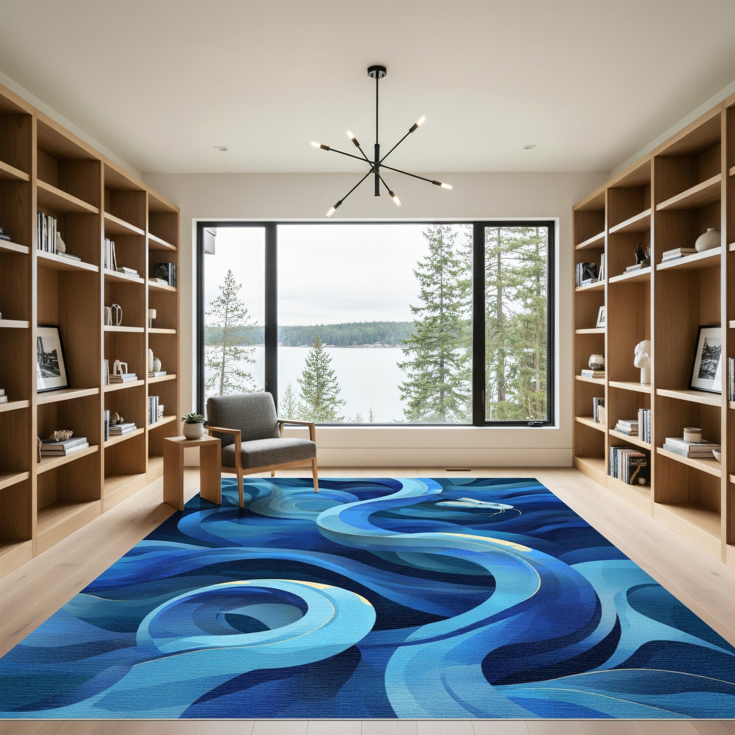 Deep Blue Winding Dragon Oceanic Rug