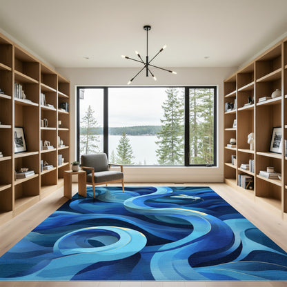 Deep Blue Winding Dragon Oceanic Rug