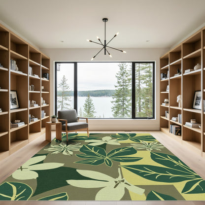 Deep Green Foliage And Blossom Composition Rug