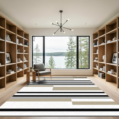 Modern Tan and Gray Stripe Rug